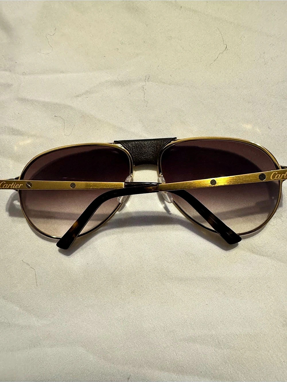 Cartier CT0096S Aviator Sunglasses with Removable Leather Bridge Gold & Brown